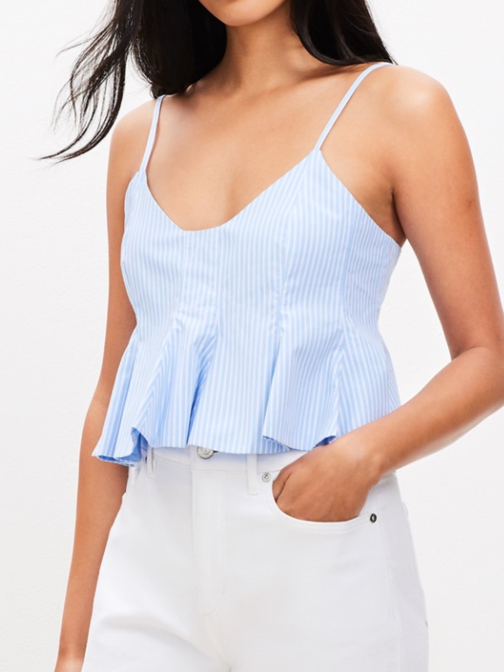 LOFT Light Blue Striped Ruffle Cami